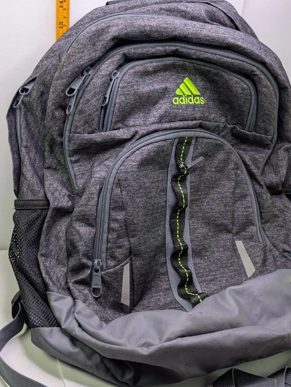 Adidas LoadSpring Backpack Gray Black Neon Green Large Multi Pocket School Bag